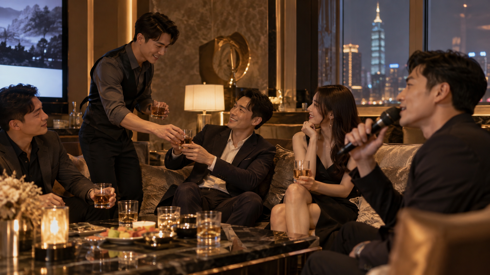 男模會館迎賓交流情境,AI示意